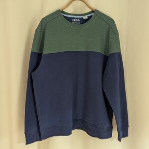 Izod Men's Crewneck Sweatshirt in Green and Navy XL Color Block 100% Cotton